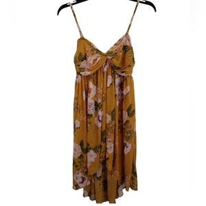 Free People Mirage marigold yellow floral tunic style top hilow hem size Small